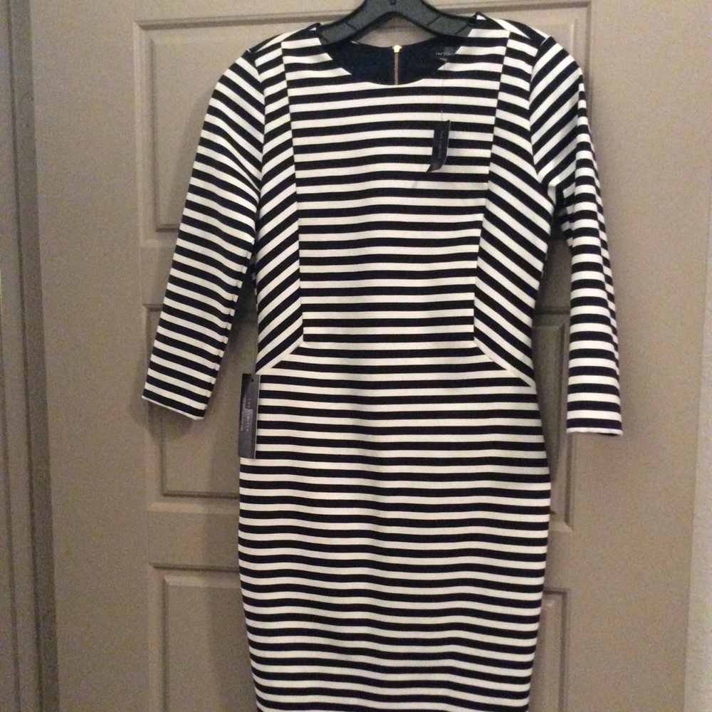 Navy Blue Striped Sheath Dress